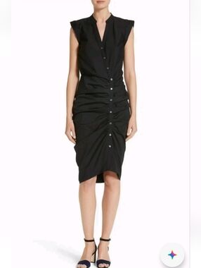Veronica Beard Black Ruched Shirt Dress Size 6